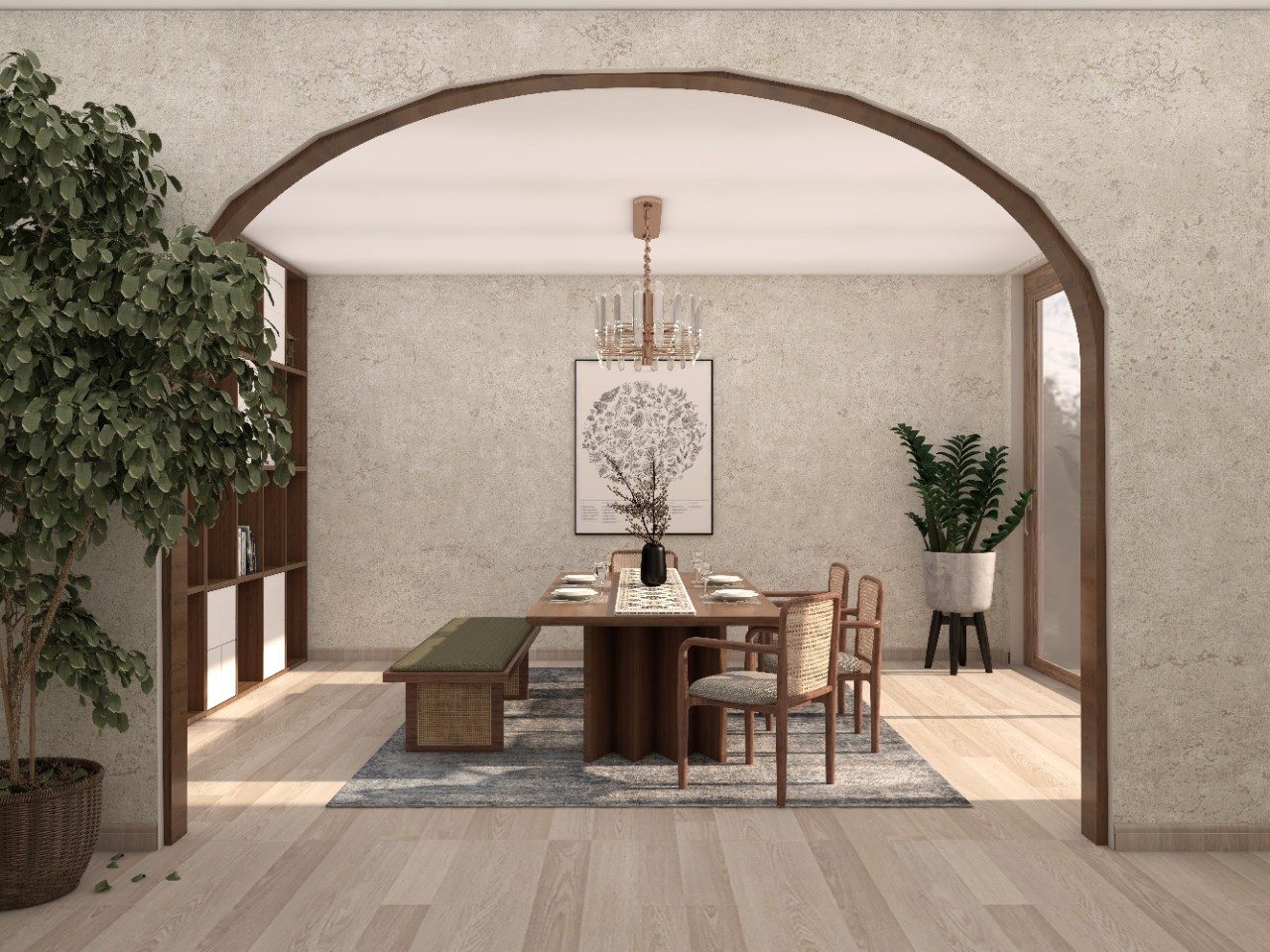 Japandi style wooden arch in dining room - Beautiful Homes