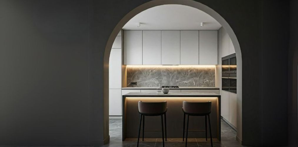 Minimal grey arch design for a modern kitchen - Beautiful Homes