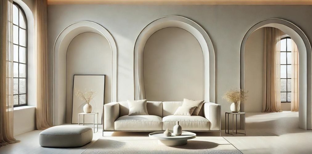 White POP arch entryway for a large living room - Beautiful Homes