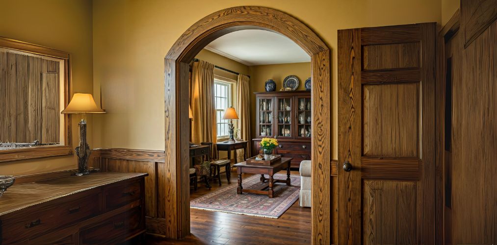 Wooden arch entryway for a vintage living room - Beautiful Homes