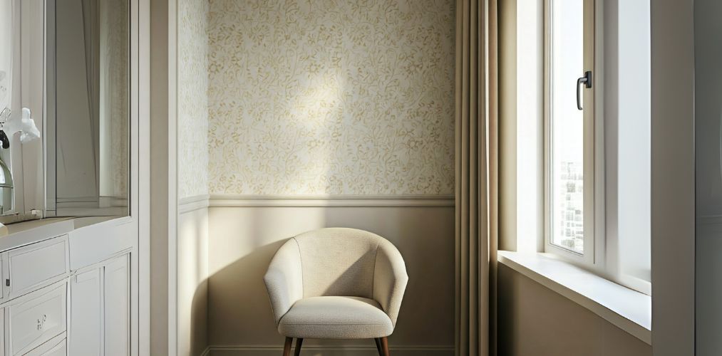 Elegant balcony corner with chair and soft décor - Beautiful Homes