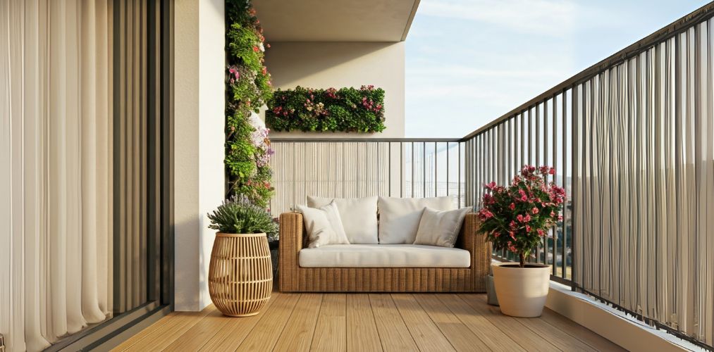 Cozy balcony with wooden tiles and vertical greenery - Beautiful Homes