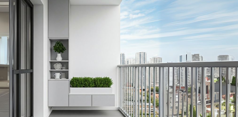 Modern balcony with railing and cityscape view - Beautiful Homes