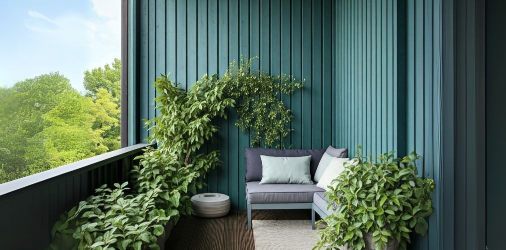 Balcony with vertical garden and cozy seating - Beautiful Homes