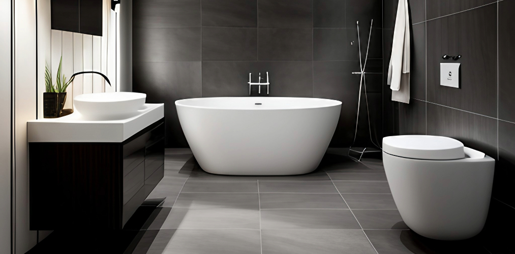 Bathroom floor tile design with black vitrified tiles-Beautiful Homes
