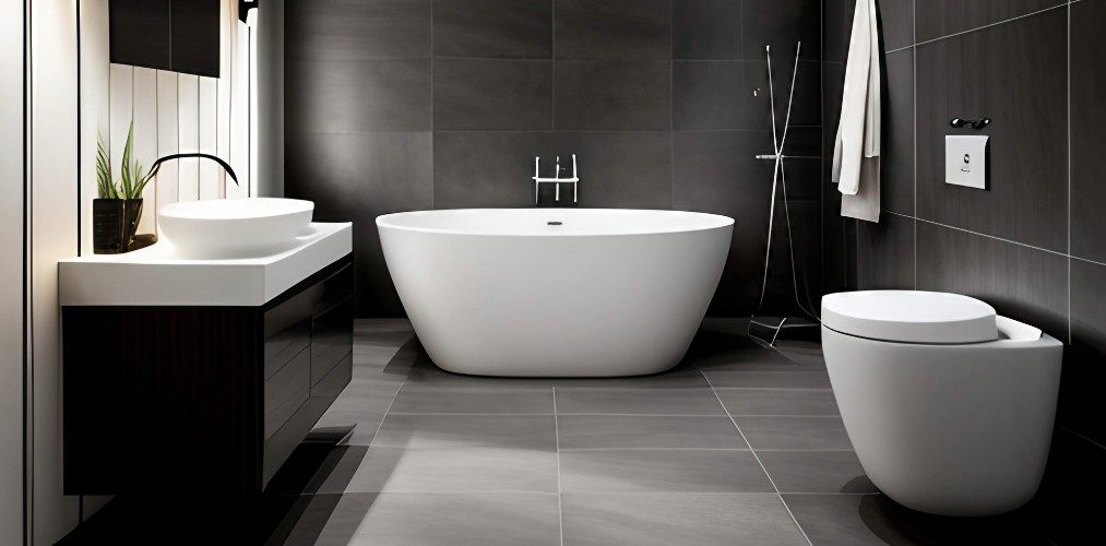 Bathroom floor tile design with black vitrified tiles-Beautiful Homes