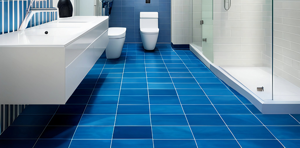 Blue bathroom tiles design for flooring-Beautiful Homes