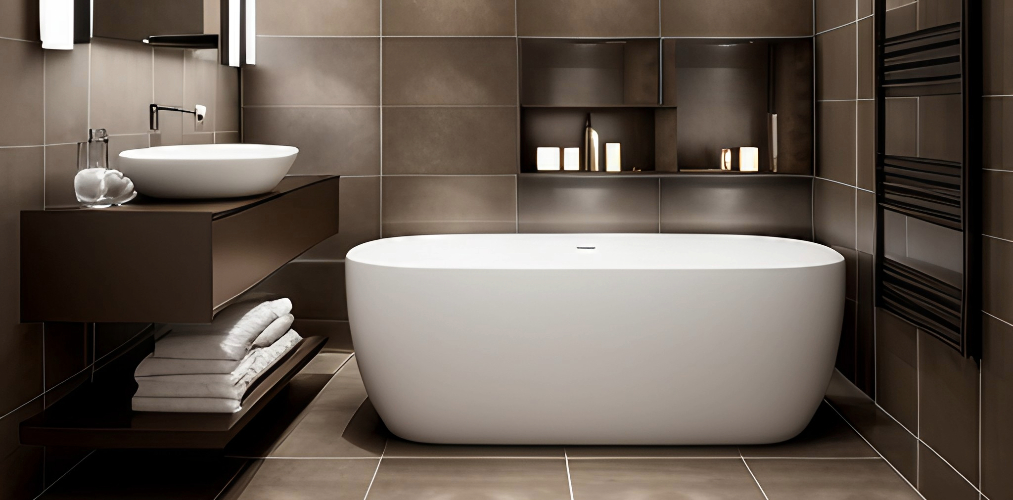 Brown ceramic tiles for a simple modern bathroom-Beautiful Homes