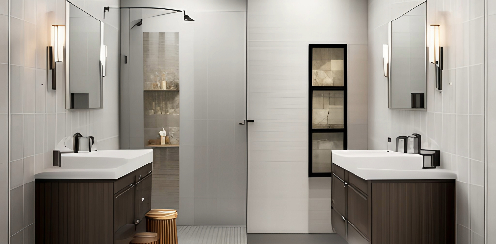 Light grey modern bathroom tile design-Beautiful Homes