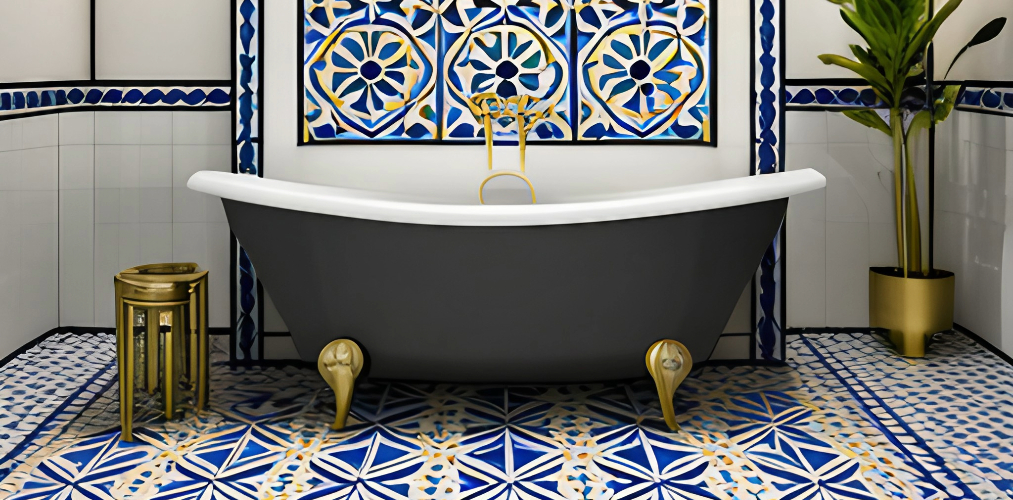 Blue moroccan tiles for a luxury bathroom-Beautiful Homes