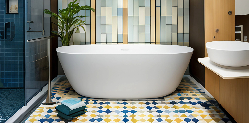 Simple bathroom tile design with colorful ceramic tiles-Beautiful Homes