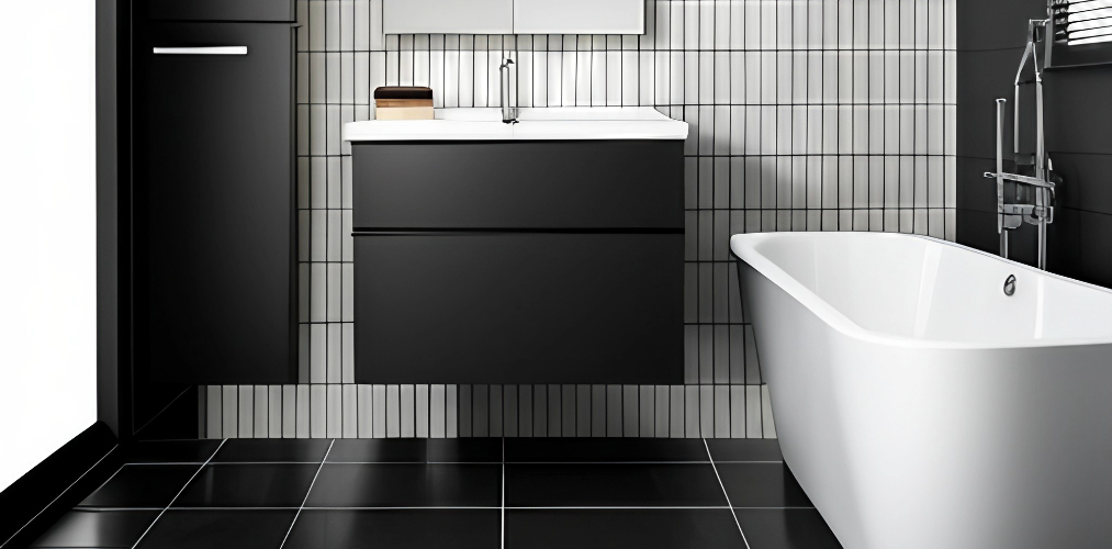 Small bathroom tile design with white and black color-Beautiful Homes
