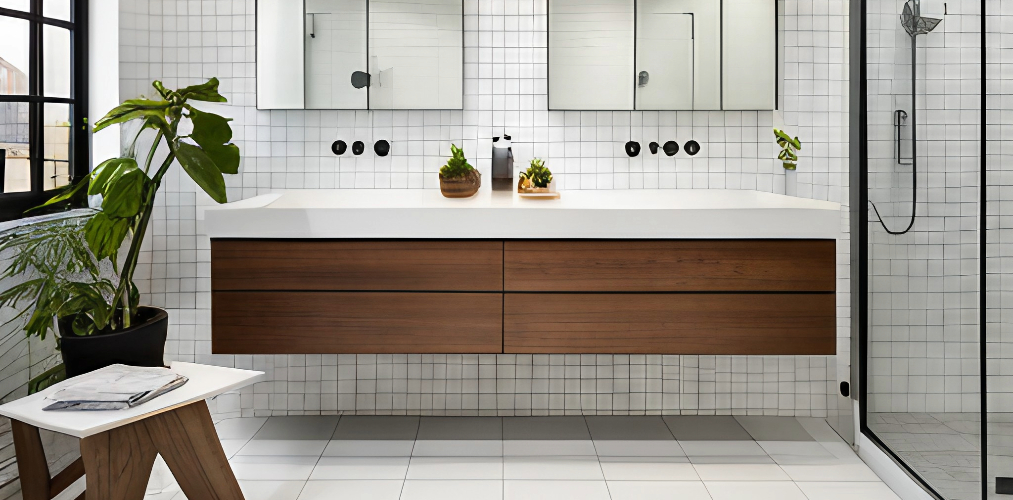 White bathroom tiles for a simple bathroom-Beautiful Homes