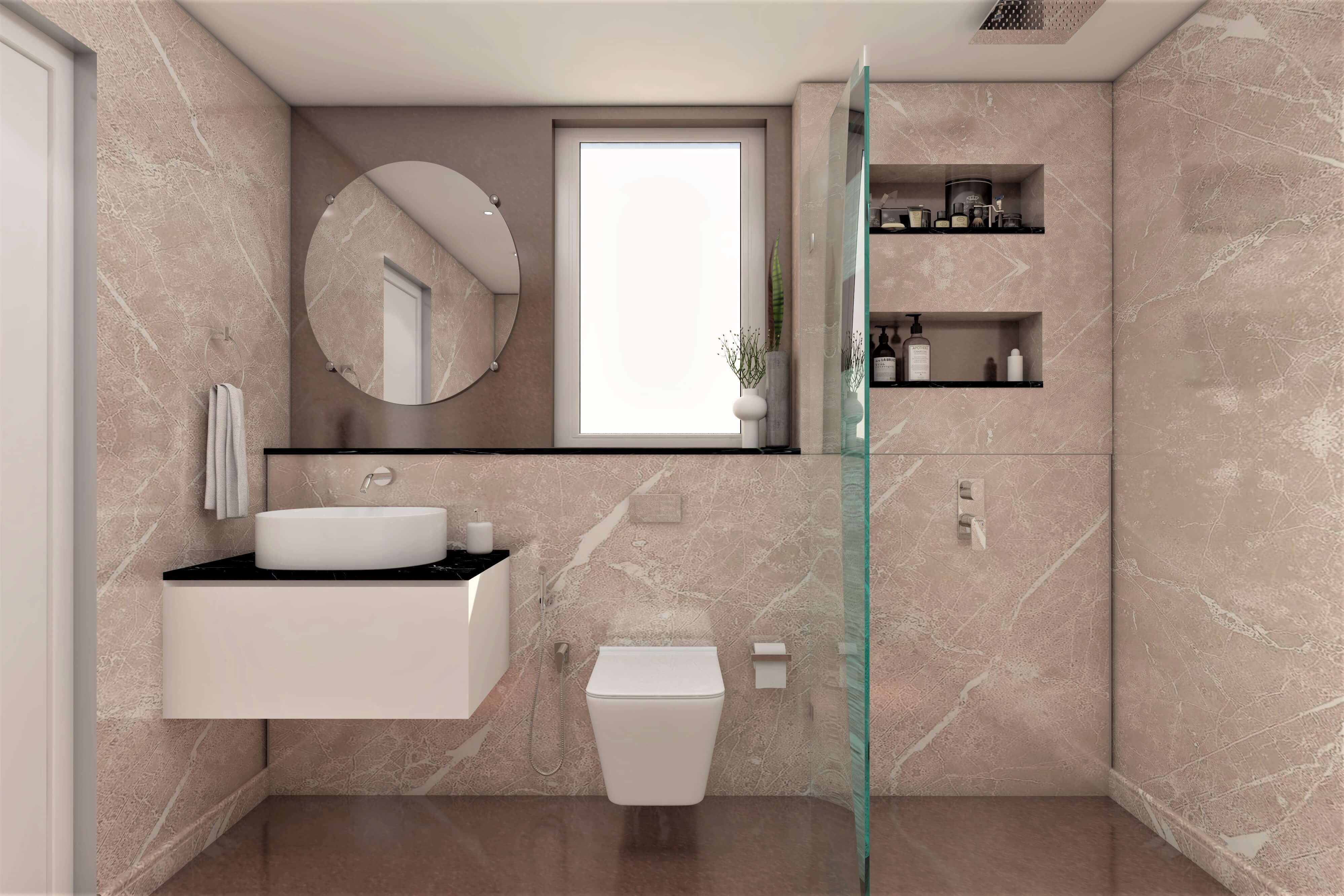 Compact bathroom with light-colored tiles - Beautiful Homes