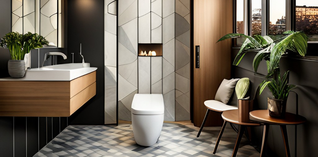 Designer bathroom tiles with western toilet-BeautifulHomes