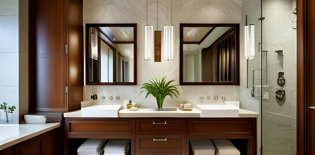 Bathroom design with granite vanity top and wooden vanity unit-Beautiful Homes