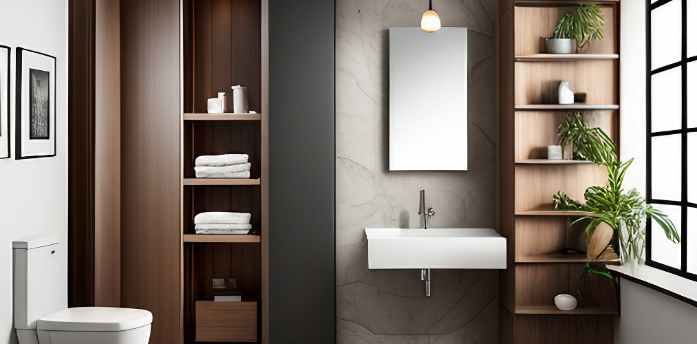 Bathroom design with corner shelves-Beautiful Homes