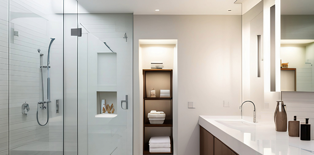 Shelves as bathroom storage-Beautiful Homes