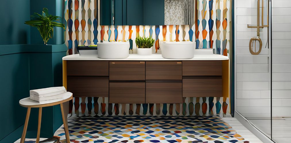 Colorful bathroom tiles for backsplash and flooring-Beautiful Homes
