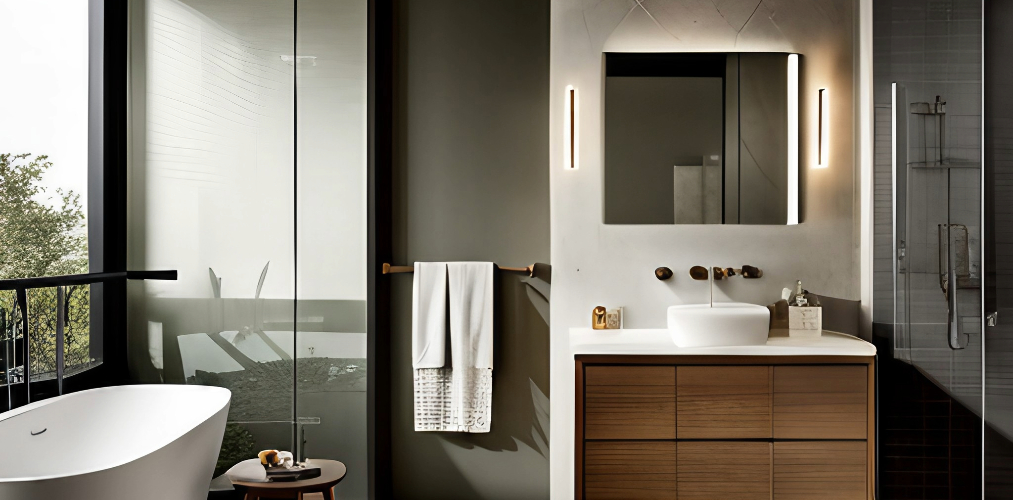 Single bathroom wooden vanity unit with lights-Beautiful Homes