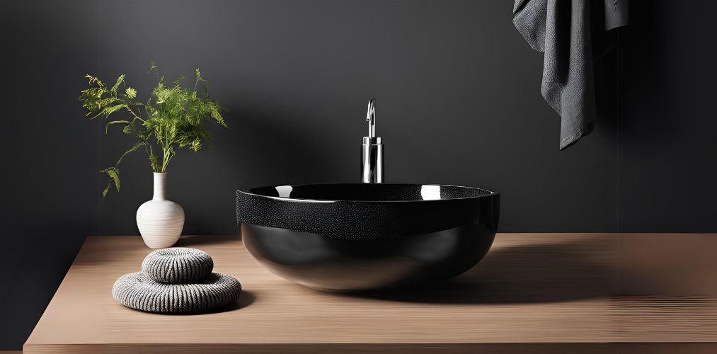 Black ceramic round bowl wash basin in bathroom - Beautiful Homes