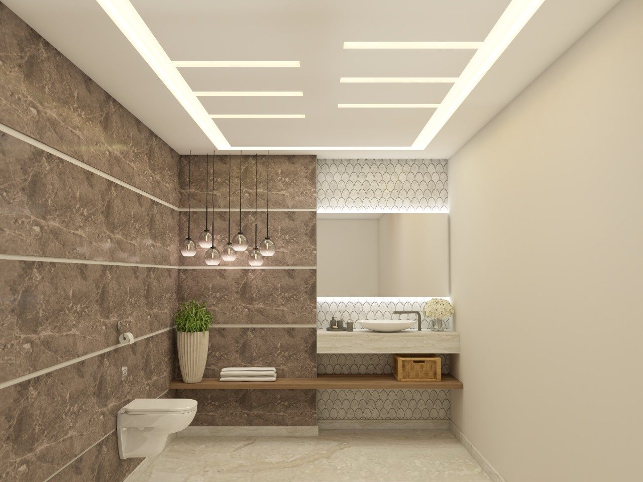 Modern bathroom with elegant tiles and lighting - Beautiful Homes