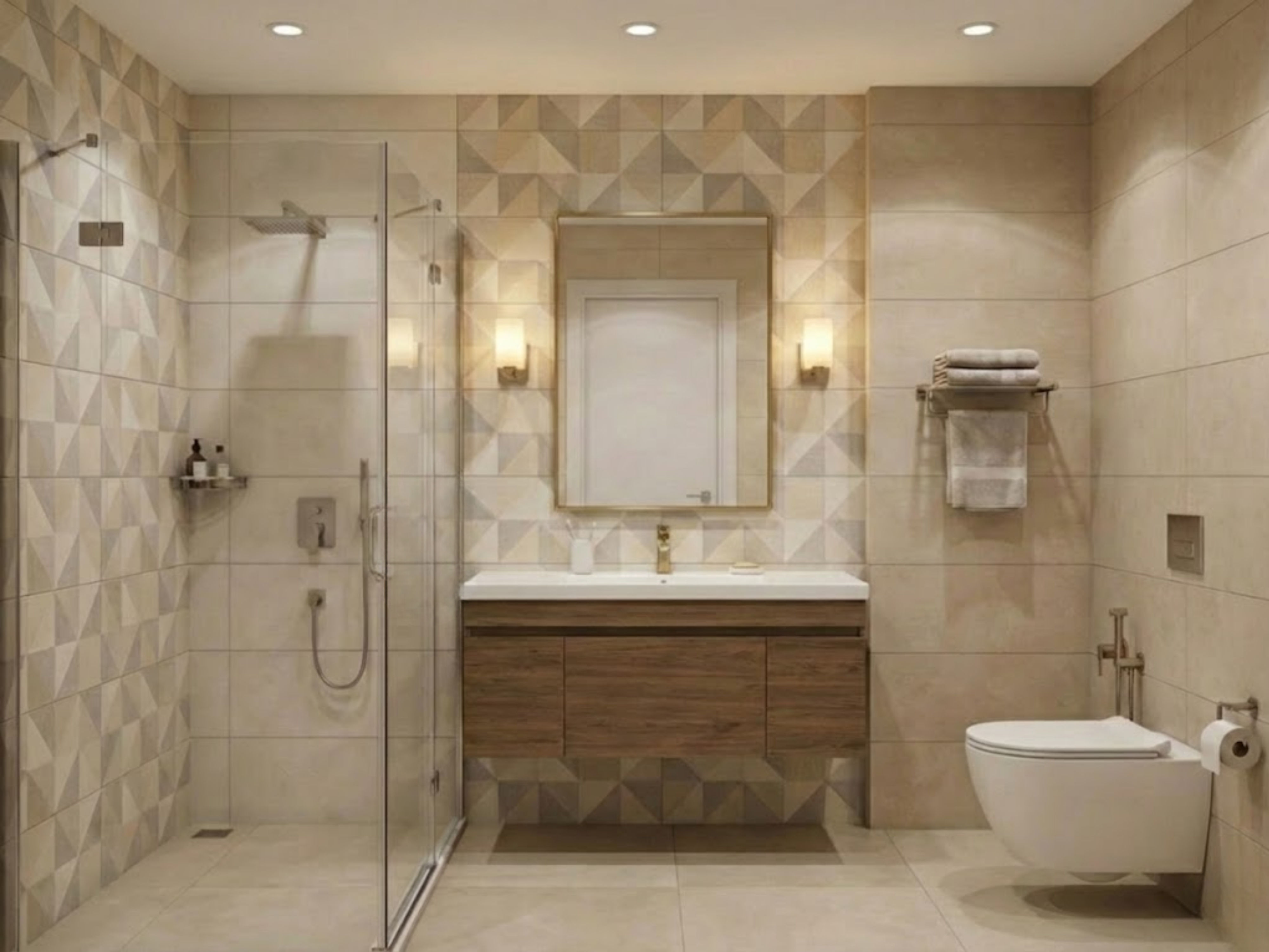 Modern bathroom with geometric tiles and sleek fixtures - Beautiful Homes