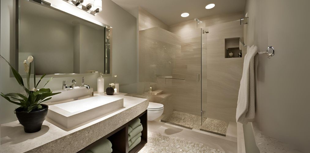 Contemporary small bathroom design with quartz bathroom countertop - Beautiful Homes