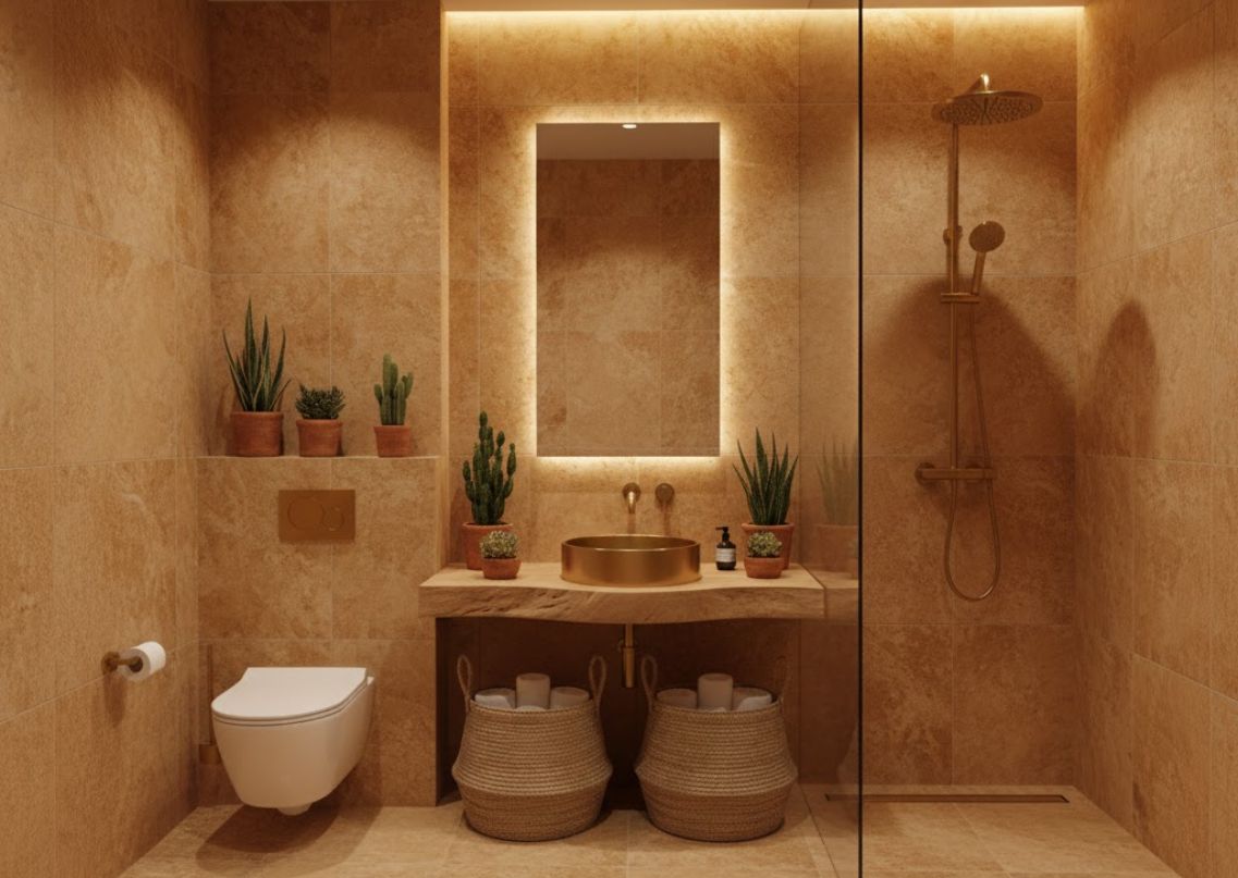 Rustic bathroom with stone walls and earthy décor - Beautiful Homes