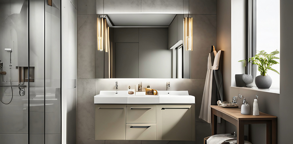 Grey and beige bathroom with vanity unit-Beautiful Homes