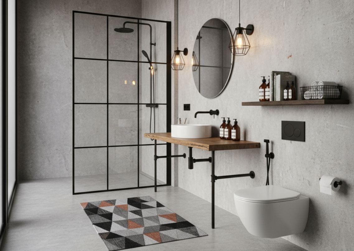 Industrial bathroom with modern fixtures and design - Beautiful Homes