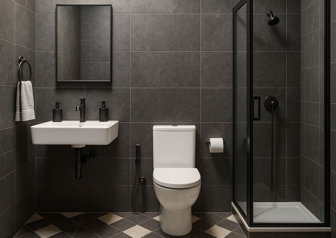 Modern bathroom with black and grey décor - Beautiful Homes