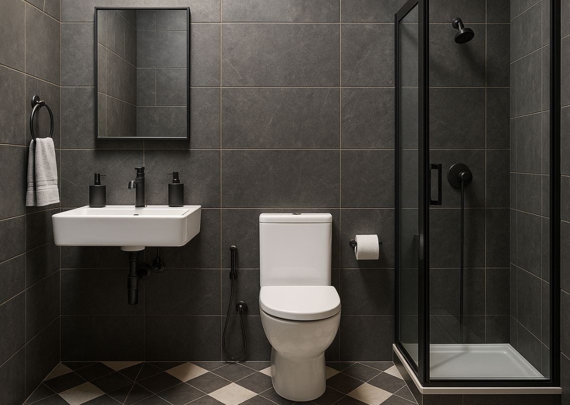 Modern bathroom with black and grey décor - Beautiful Homes
