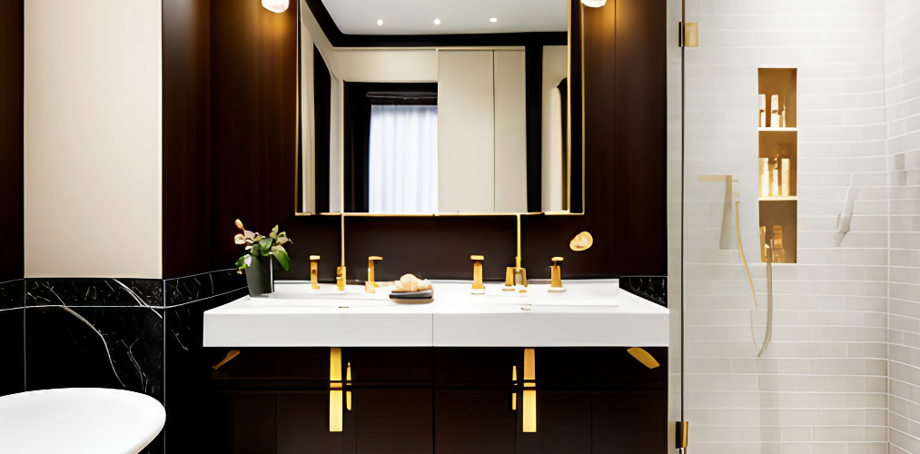 Luxury bathroom with gold bathroom accessories-Beautiful Homes