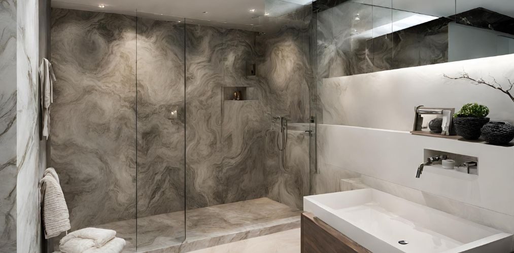 Luxury bathroom with marble shower panel - Beautiful Homes