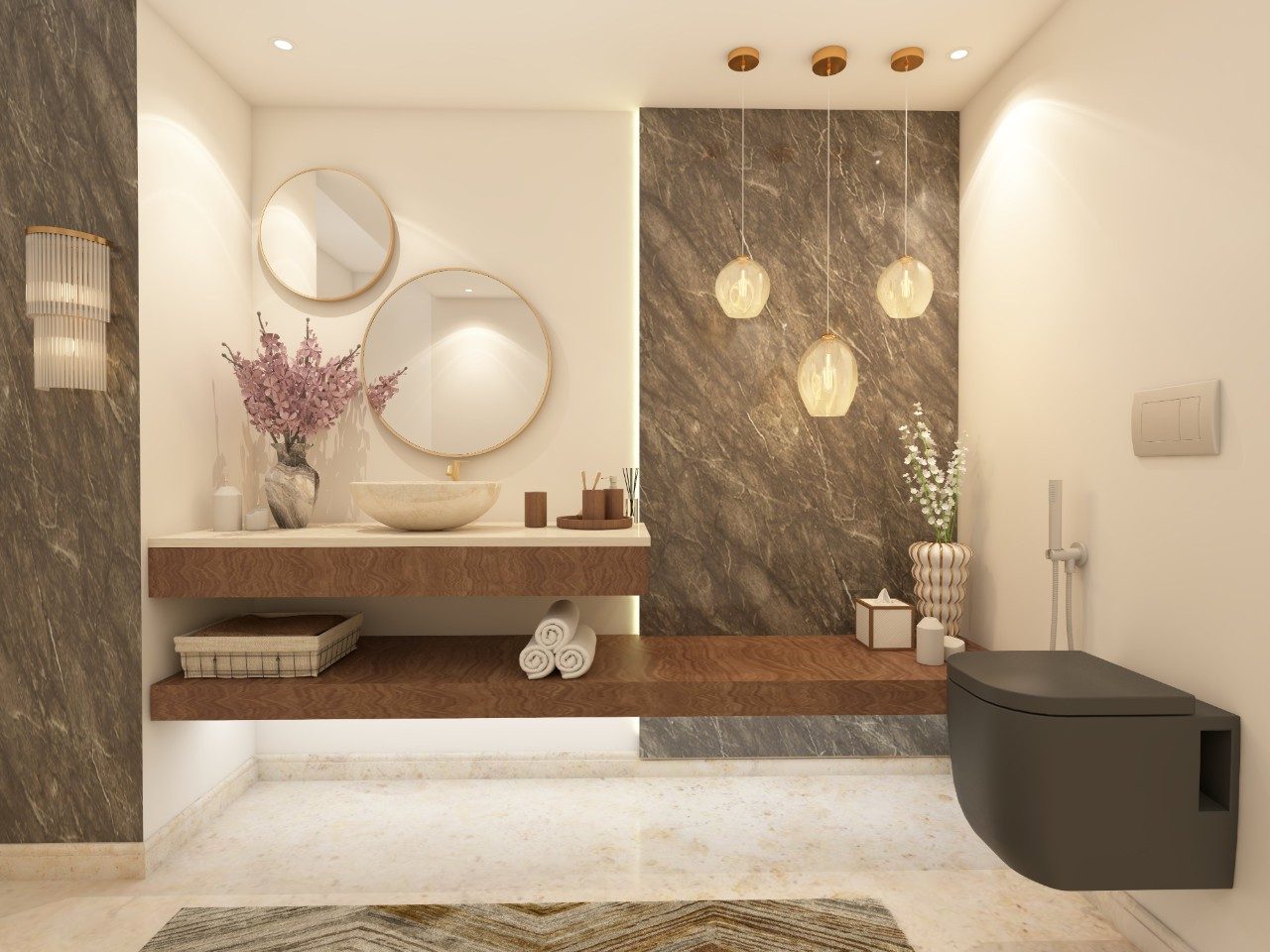 Luxury bathroom with white teak lights - Beautiful Homes