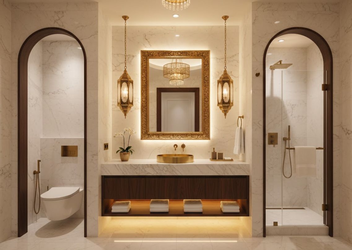 Luxury bathroom with marble and gold accents - Beautiful Homes