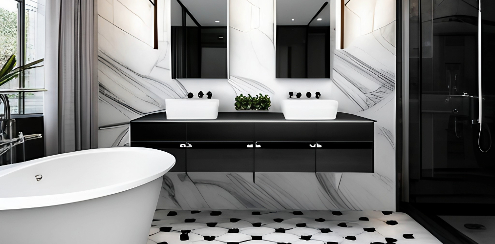 White and black marble bathroom-Beautiful Homes
