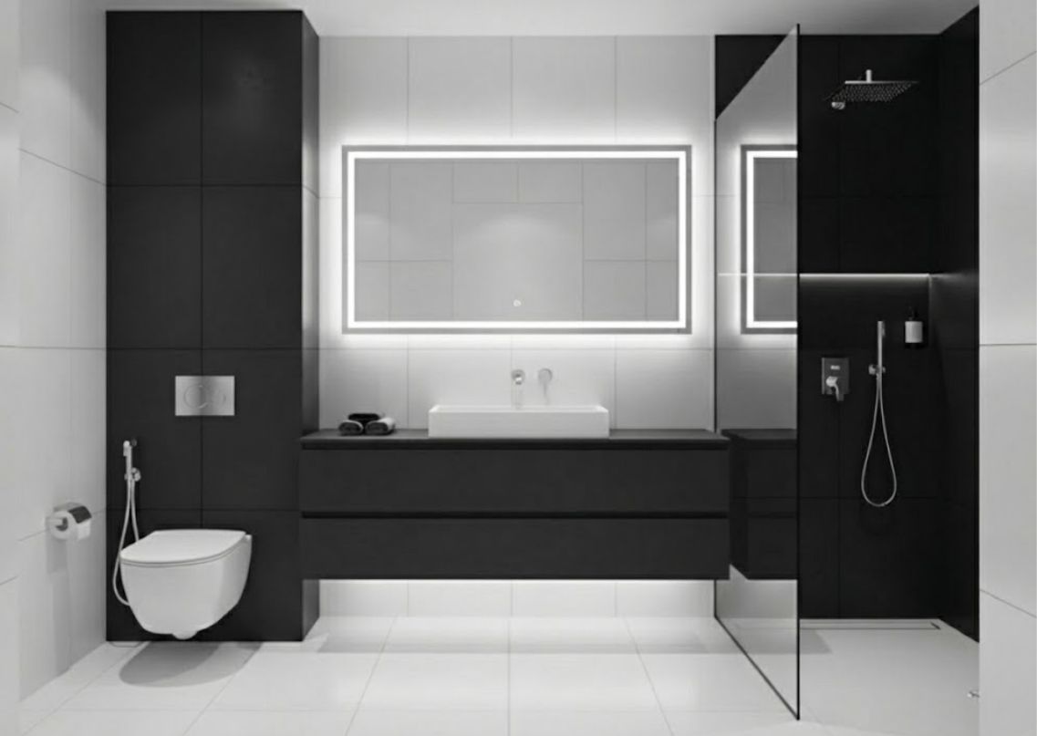 Modern black and white bathroom with sleek design - Beautiful Homes