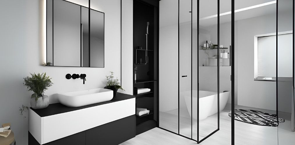 Minimalistic black and white bathroom with vanity - Beautiful Homes