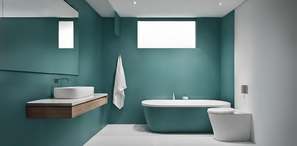 Minimalistic teal and white bathroom design - Beautiful Homes
