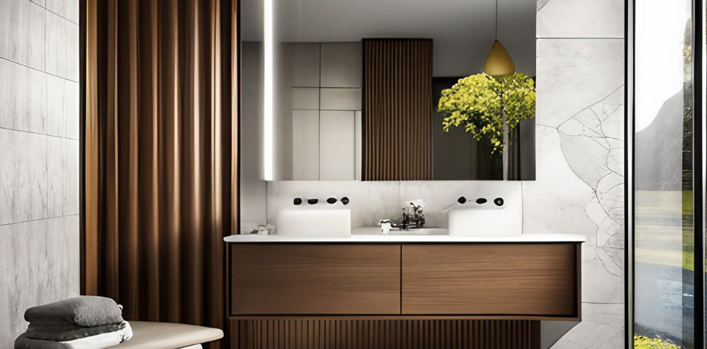 Grey modern tiles for bathroom walls with wash basin-Beautiful Homes