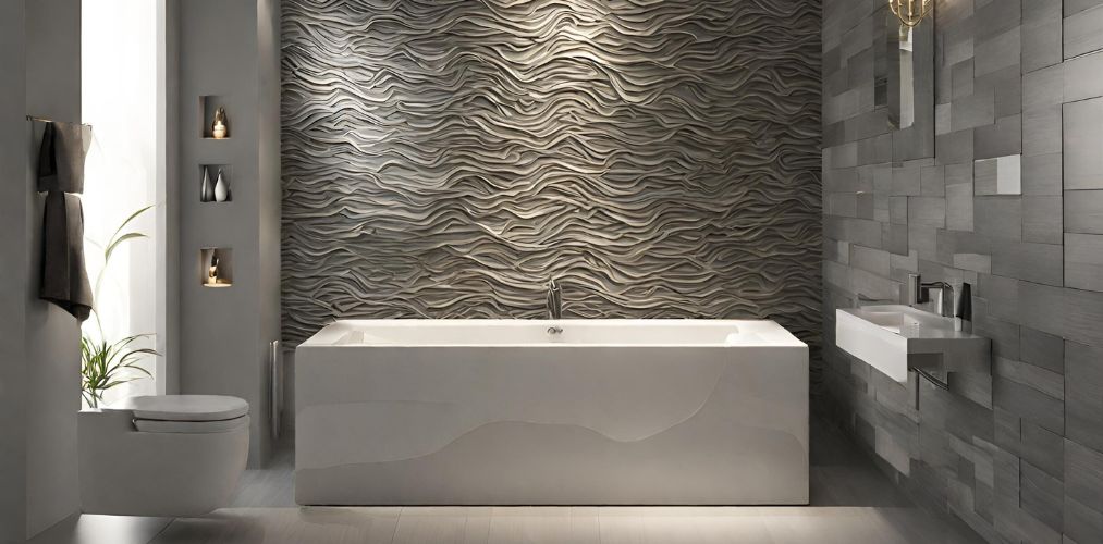 Modern bathroom wall tiles design with textured 3d tiles - Beautiful Homes