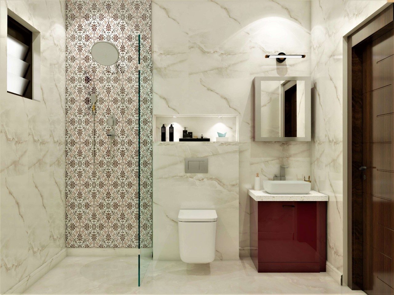 Modern bathroom with accent tile design - Beautiful Homes