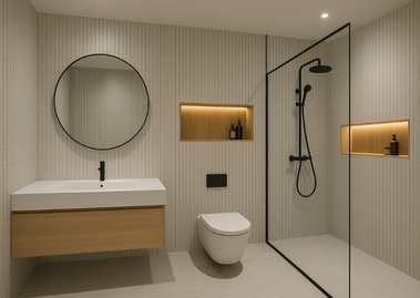 Modern bathroom with glass shower and neutral tones - Beautiful Homes