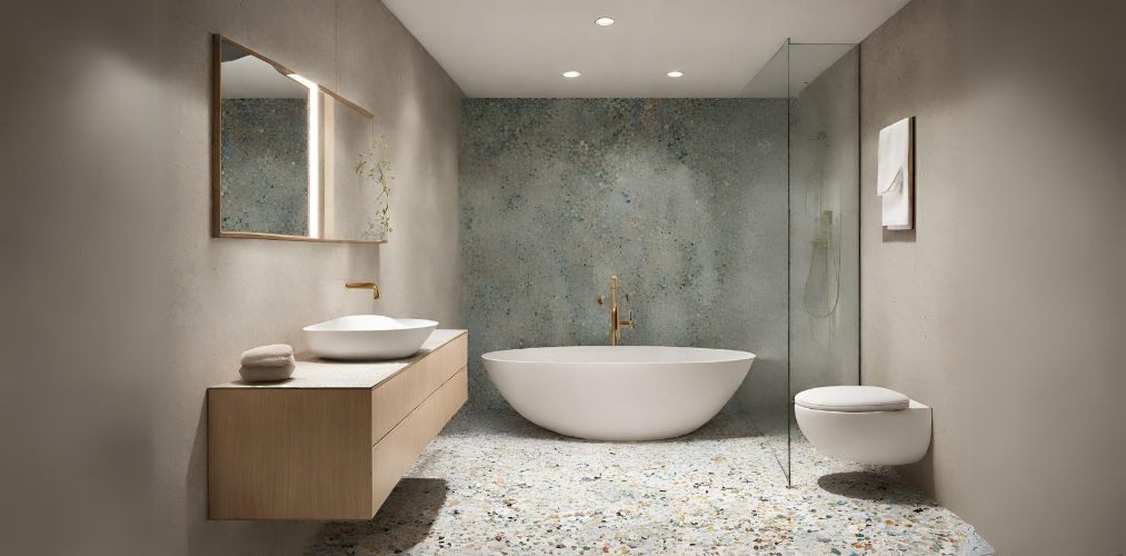 Modern bathroom with terrazzo floor tiles - Beautiful Homes