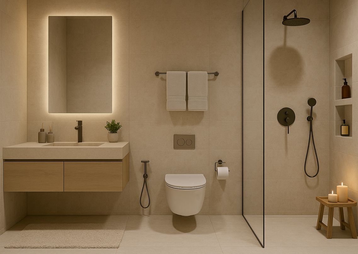 Modern bathroom with neutral tones and sleek fixtures - Beautiful Homes