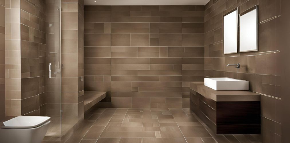 Modern rectangular brown porcelain bathroom tile design - Beautiful Homes