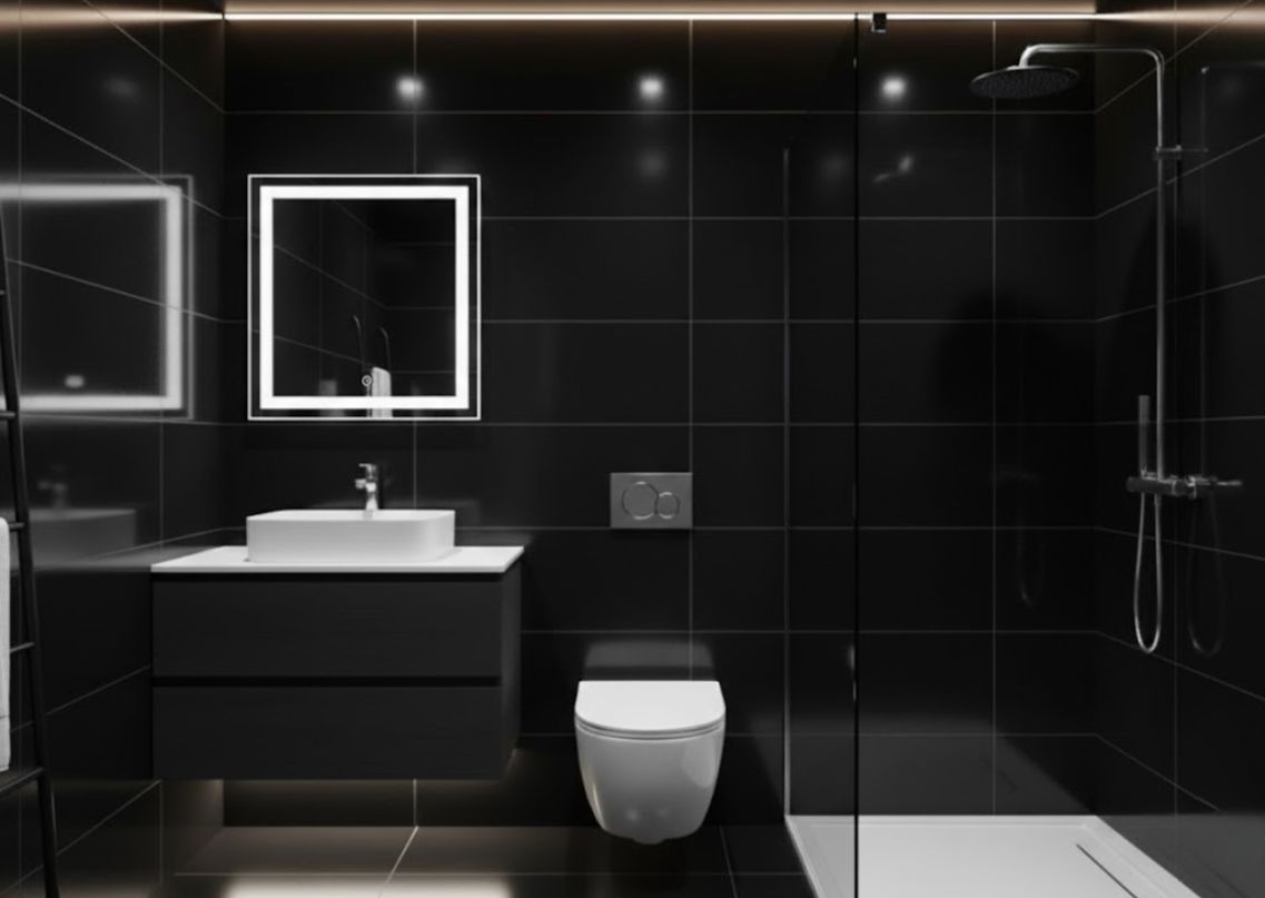 Modern black bathroom with sleek fixtures - Beautiful Homes