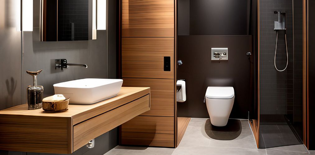 Open bathroom with wall mounted western toilet-Beautiful Homes